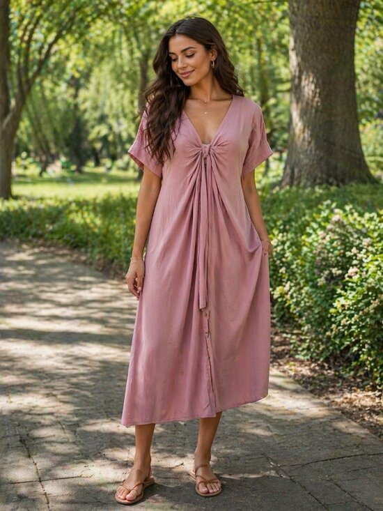 Free People Dresses & Skirts - NWT Free People Mauve Free-est Midi Dress XL Tie Front Button Down